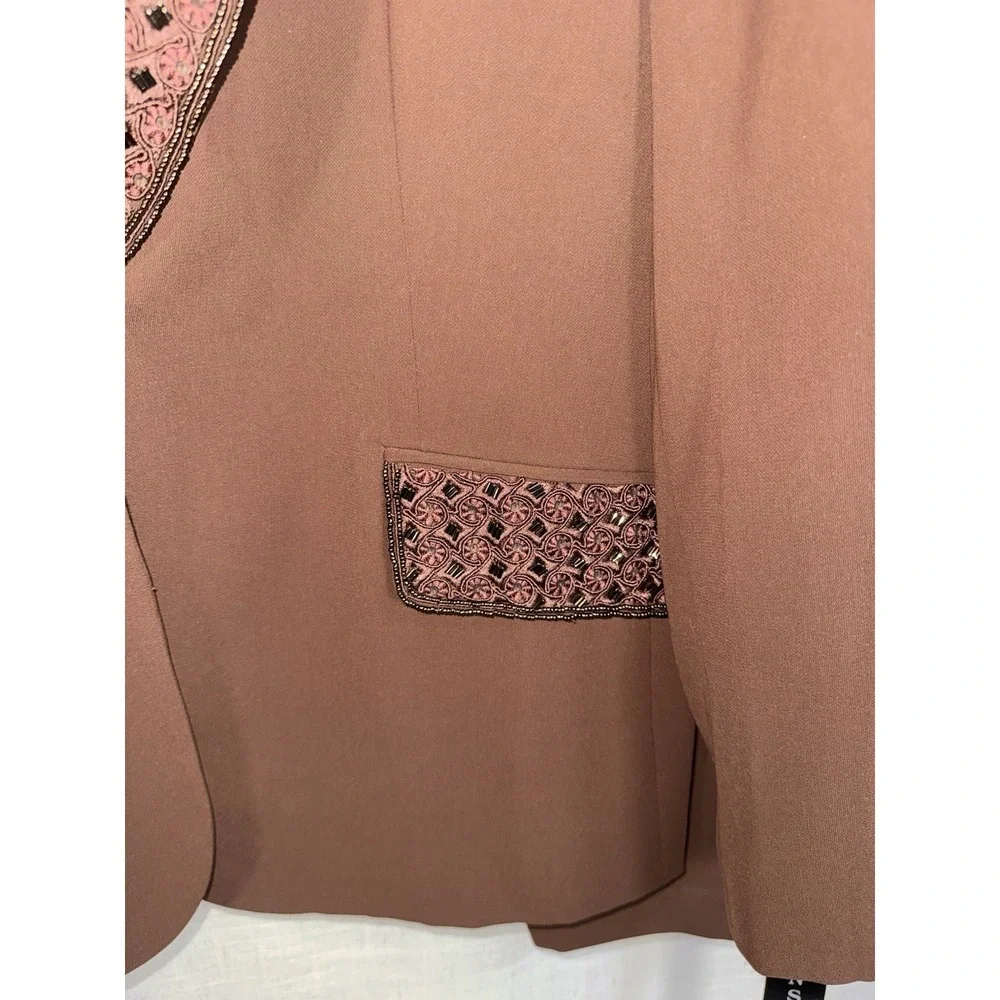 NEW JOHN MEYER Collection Women's‎ Suit Sz 18 Blazer Pants Brown Trousers Beaded